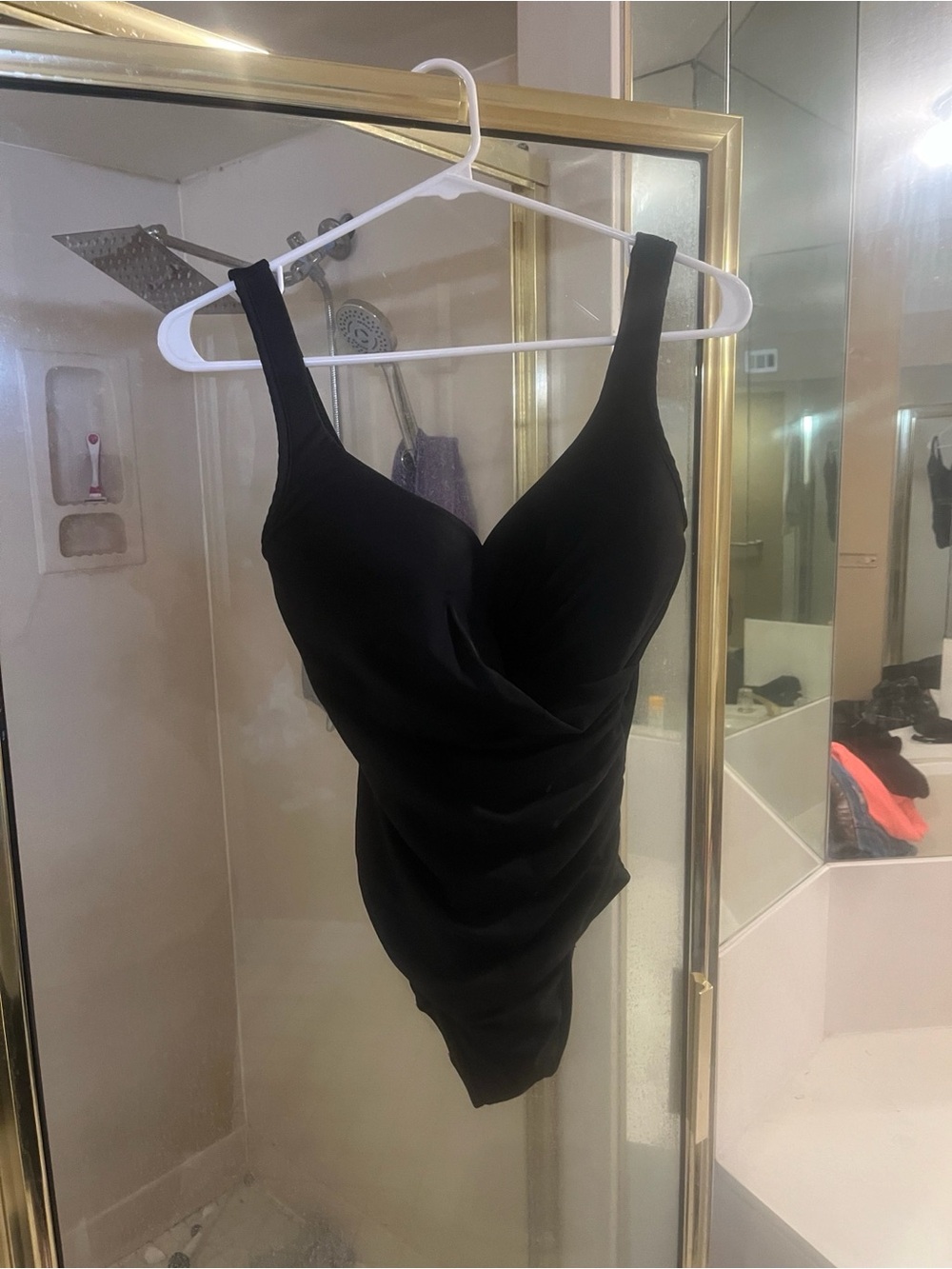 Magic suit Black Ruched V-Neck Tank Bodysuit made by miraclesuit!